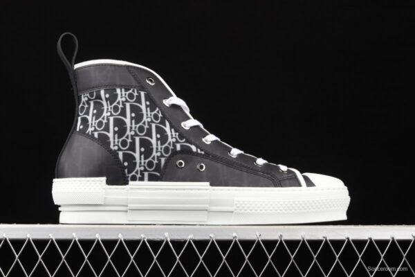 Authentic Dior B23 Oblique High Top Sneakers Dior CD ghosting high upper board shoes 3SH118YJR 063 Black - Image 16