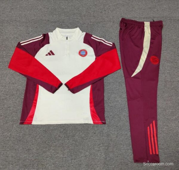 24/25 Kids Bayern Munich Light Yellow/Wine Half Zipper Jacket+Long Pants - Image 2