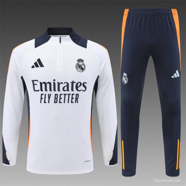 24/25 Kids Real Madrid White Half Zipper Jacket+Long Pants - Image 19