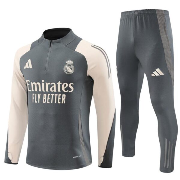 24/25 Real Madrid Grey/Khaki Half Zipper Jacket+Long Pants - Image 15