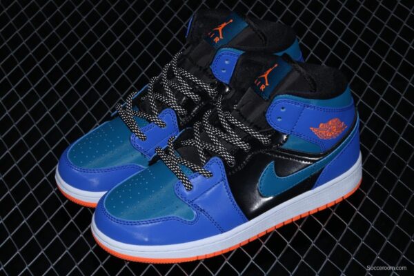 Air Jordan 1 Mid lacquered leather black blueberry Zhongbang basketball shoes 554725-440 - Image 10