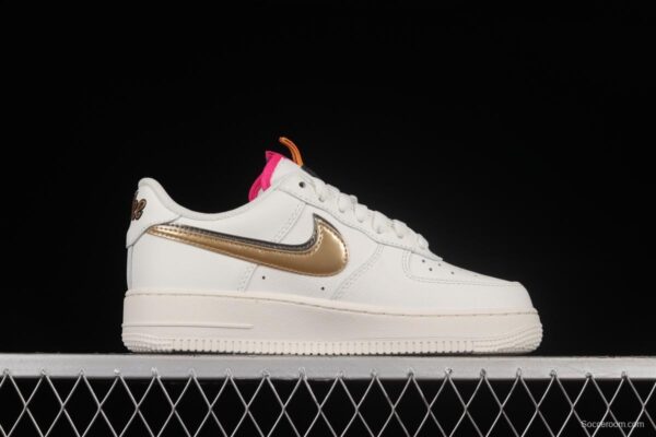NIKE Air Force 1'07 Low Double Swoosh Grey Gold Double Hook Low Top Casual Sneakers DH9595-001 - Image 15