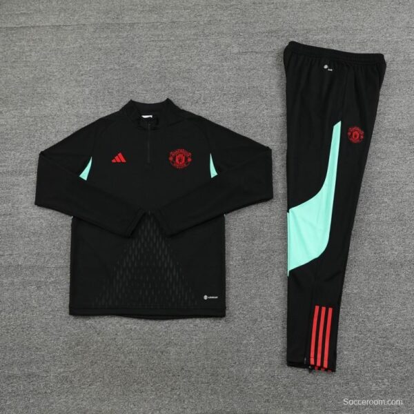 23/24 Manchester United Black Half Zipper Jacket+Pants - Image 18