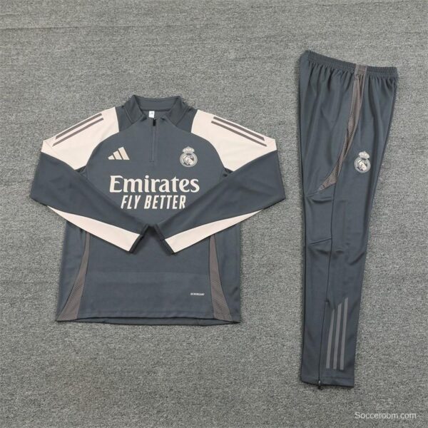 24/25 Real Madrid Grey/Khaki Half Zipper Jacket+Long Pants - Image 12