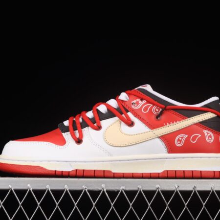 NBA x NIKE DUNK Low University Red low side deconstruction VlBE style old cashew flower red and white sports skateboard shoes DD1391-600