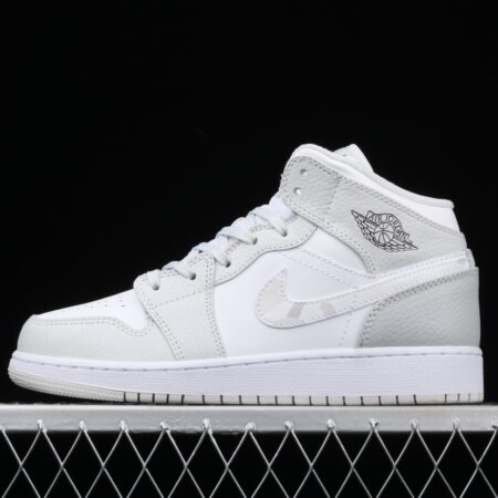 Air Jordan 1 Mid GS White Grey camouflage Bang Basketball shoes DD3235-100