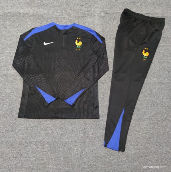 Player Version 2024 Kids France Black Half Zipper Jacket+Long Pants - Image 2
