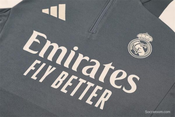 24/25 Real Madrid Grey/Khaki Half Zipper Jacket+Long Pants - Image 10
