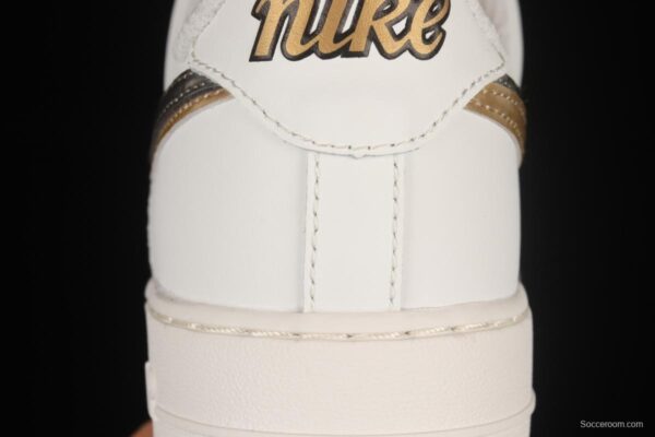 NIKE Air Force 1'07 Low Double Swoosh Grey Gold Double Hook Low Top Casual Sneakers DH9595-001 - Image 6