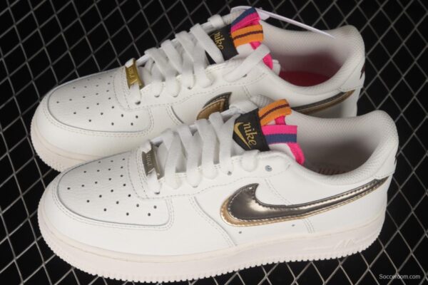 NIKE Air Force 1'07 Low Double Swoosh Grey Gold Double Hook Low Top Casual Sneakers DH9595-001 - Image 10