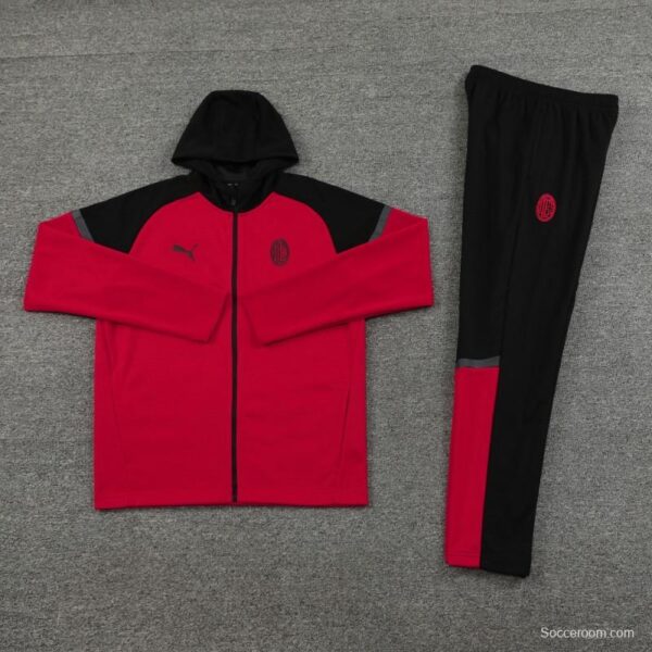 24/25 AC Milan Red/Black Hoodie Full Zipper Jacket +Long Pants - Image 7