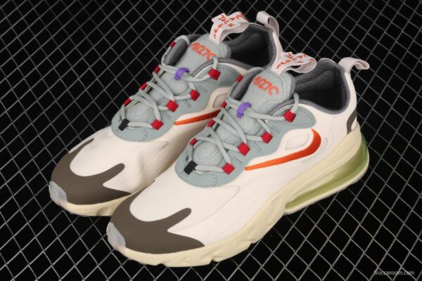 Travis Scott x NIKE Air Max 270React joint style light cream barb white blue orange air cushion running shoes CV2414-200 - Image 10