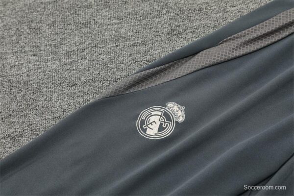 24/25 Real Madrid Grey/Khaki Half Zipper Jacket+Long Pants - Image 3
