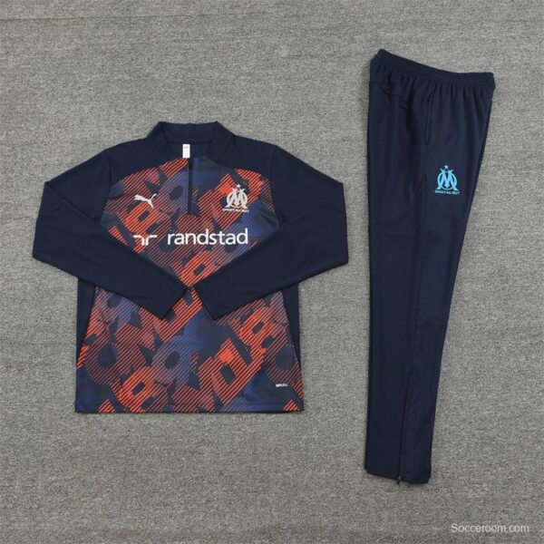 24/25 Olympique Marseille Navy Mixed Color Half Zipper Jacket+Long Pants - Image 15