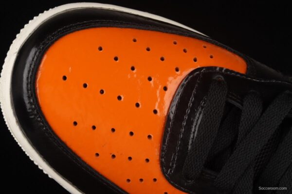 NIKE Air Force 1o07 Mid lacquered leather black orange color counterhook Zhongbang casual board shoes 804609-188 - Image 5