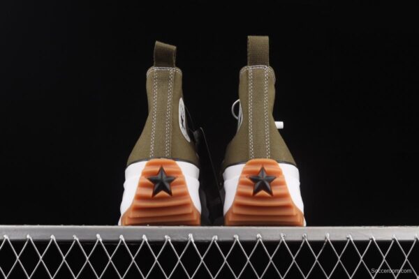 Converse Run Star Hike Converse Army Green Rubber heightened thick sole shoes 171667C - Image 14