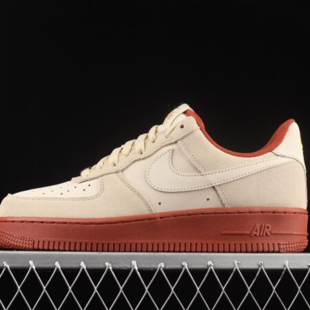 NIKE Air Force 1x07 SE beige / brick red suede spliced low-top casual board shoes AA1391-111,