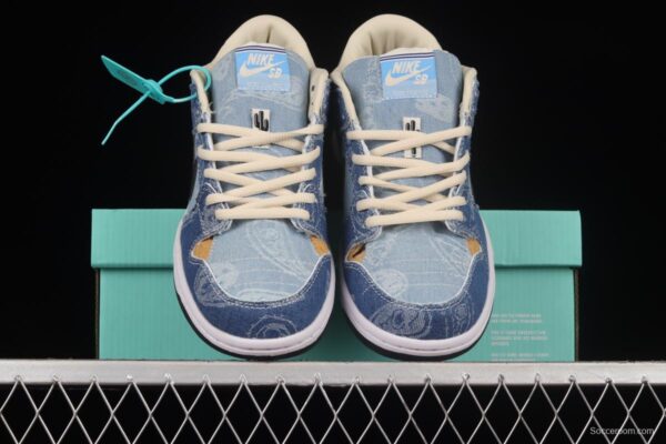 Circlecustom x NIKE DUNK Low co-branded custom cashew denim low-top skateboard shoes BQ6817-168 - Image 12