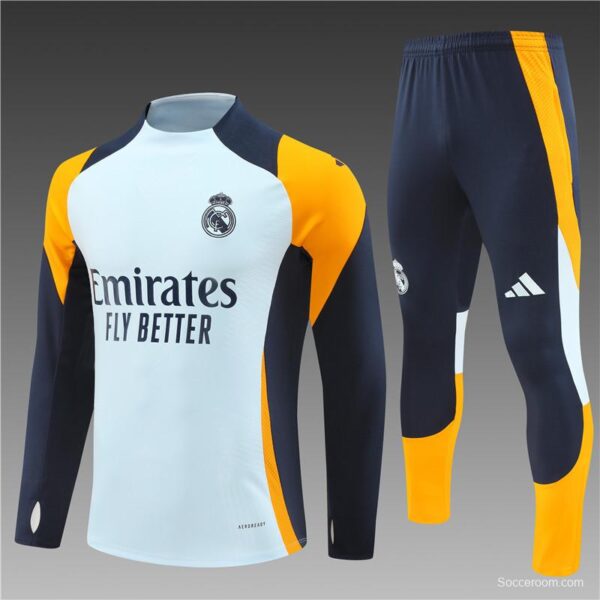 24/25 Real Madrid Light Blue/Navy/Orange Half Zipper Jacket+Long Pants