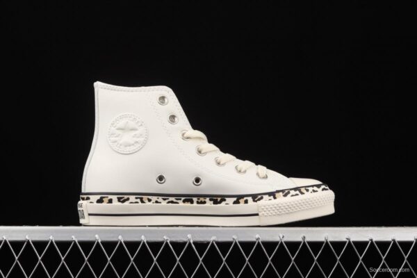 Converse All Star leopard striped leather high-top small white shoes 571880C - Image 15