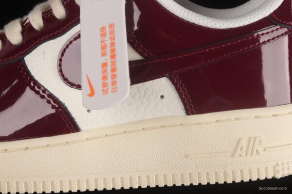 NIKE Air Force 1'07 Low white wine red patent leather low-top casual sneakers DQ8583-100 - Image 7
