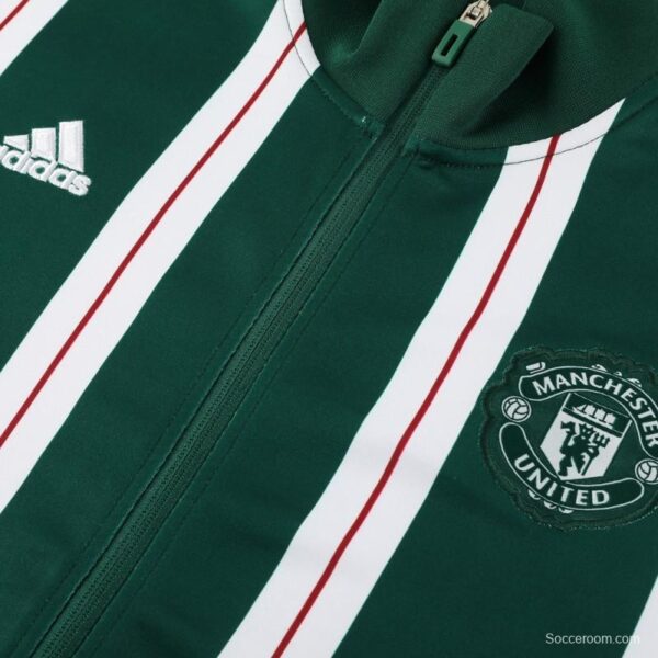 23/24 Manchester United Green White Stripe Full Zipper Jacket+Pants - Image 21