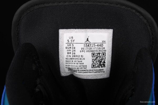 Air Jordan 1 Mid lacquered leather black blueberry Zhongbang basketball shoes 554725-440 - Image 5
