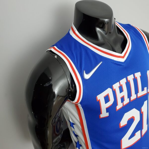 75th Anniversary Philadelphia 76ers EMBIID#21 Blue NBA Jersey - Image 5
