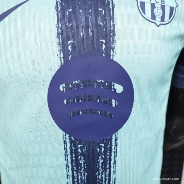 Player Version 25/26 Barcelona Blue 125Th Anniversary Mint Green Jersey with Navy Blue Stripe and Spotify Sponsor - Image 9