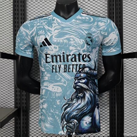 Player Version 25/26 Real Madrid Light Blue with Viking Warrior Pattern Jersey