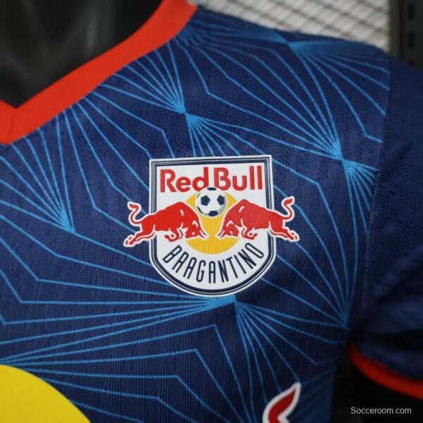 Player Version 25/26 RB Bragantino Blue with Geometric Pattern and Red Bull Logo Jersey - Image 2