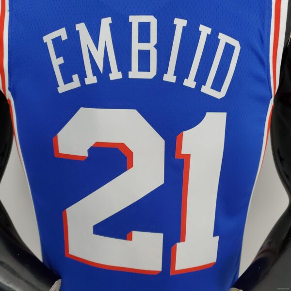 75th Anniversary Philadelphia 76ers EMBIID#21 Blue NBA Jersey - Image 9