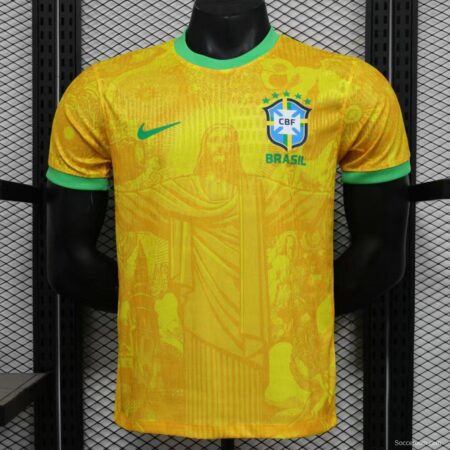 Player Version 2024 Brazil Christ Yellow Goalkeeper Special Jersey