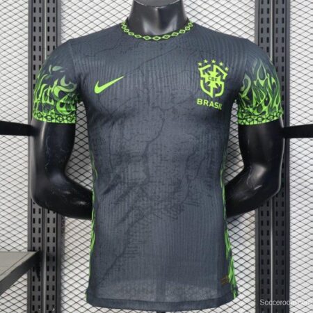 Player Version 2025 Brazil Dark Grey with Neon Green Flame Jersey